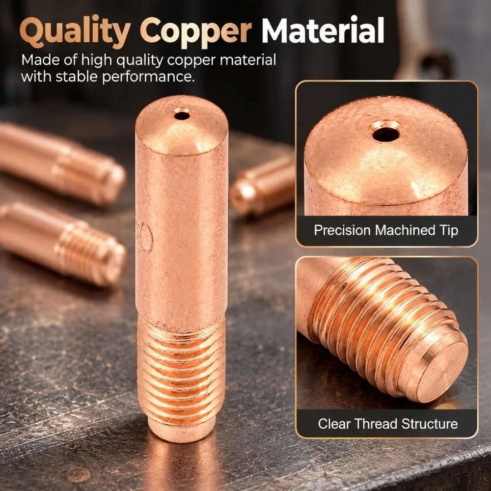 10 Pcs 0.9mm Size MIG Welding Contact Tips Copper Smooth Surface Copper Contact Tips MIG Welding Nozzles Welder Accessories