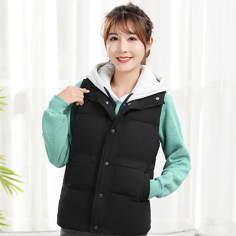 2023 Winter Women Slim Cotton Vest Coat Simplicity Korean Elegant Thicken Short Jacket Female Casual Warm Sleeveless Coat