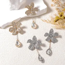 ZAA Luxury Design Rhinestone Flower Dangling Earrings Elegant Jewelry For Women Trendy Holiday Party Charm Accessories Gifts