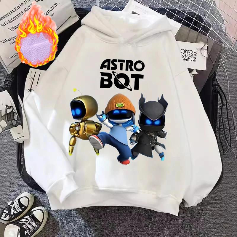 Astro Bot Velvet Hoodie for Children Cartoon Anime Fashion Hooded Sweatshirt Boys Girls Autumn Hip Hop Clothing Kids Clothes
