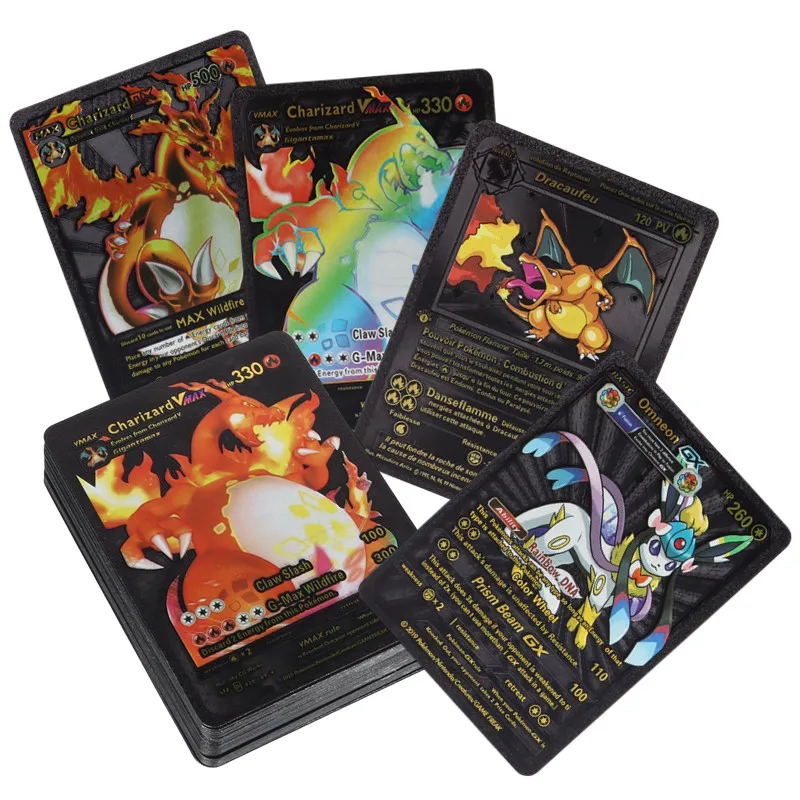 Cartes Pokémon brillantes noires pour enfants, carte de collection à collectionner, anime, jouet cadeau, bricolage, 55 pièces par boîte