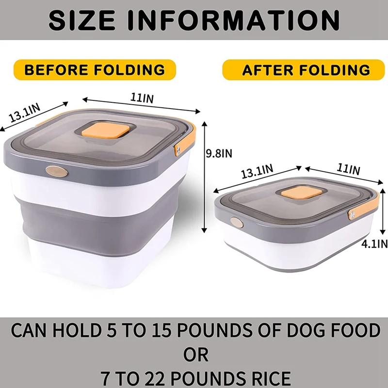 Rice Food Storage Container, Foldable Airtight 15 Lb Cat Pet Treat Containers Dispenser With Lid Locking Scoop