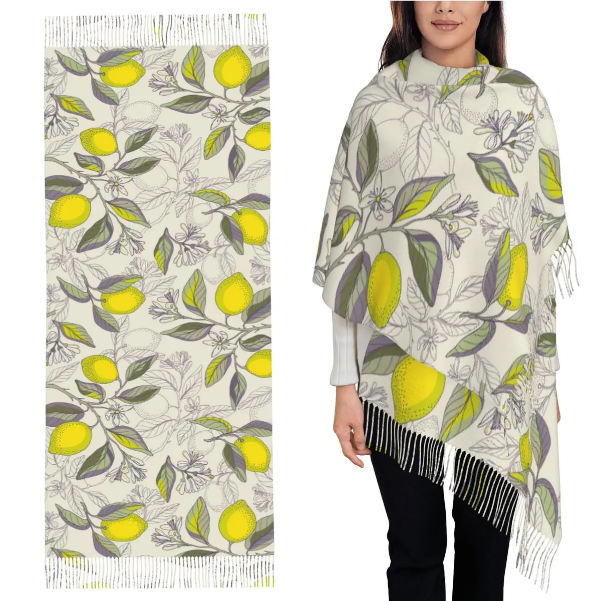 

Lemon Pattern Scarf Tassel Scarves Women Soft Warm Shawls and Wraps Long Fall Winter Shawl Wrap