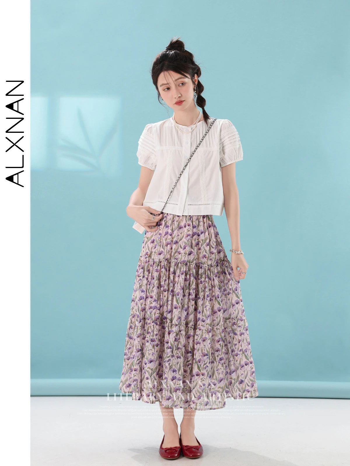 

ALXNAN Floral High Waisted Tiered Skirts for Women Summer New 2024 A-line Print Midi Beach Holiday Cake Skirt Woman LXN29787