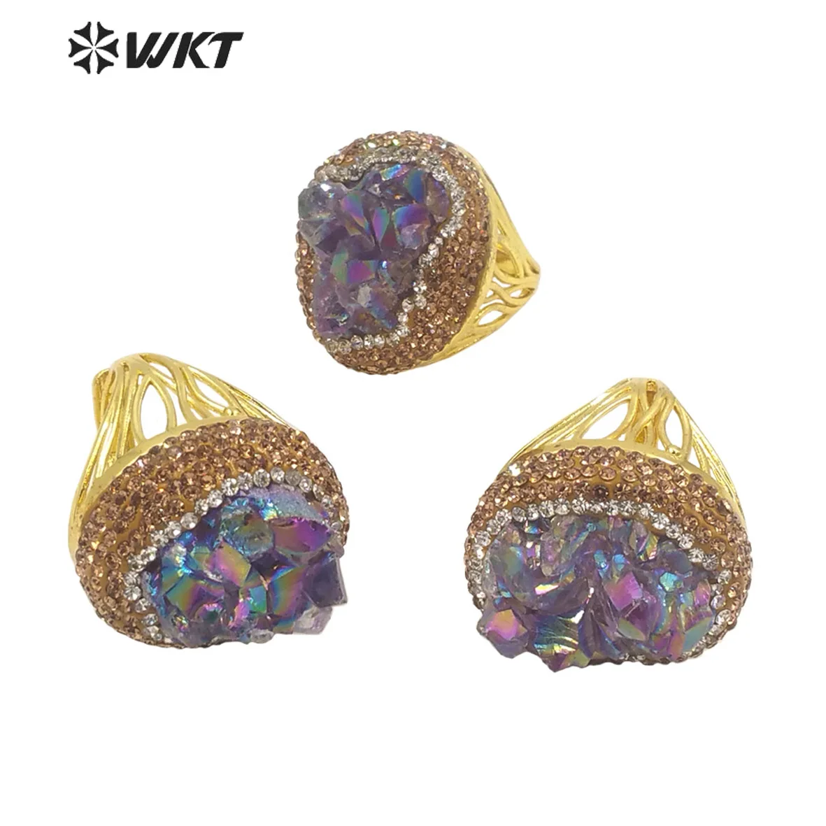 WT-R433 WKT 2022 Hot Sale Aura Amethyst&rhinestone party luxurious ring party gold-plate CLASSIC Rings accessory special