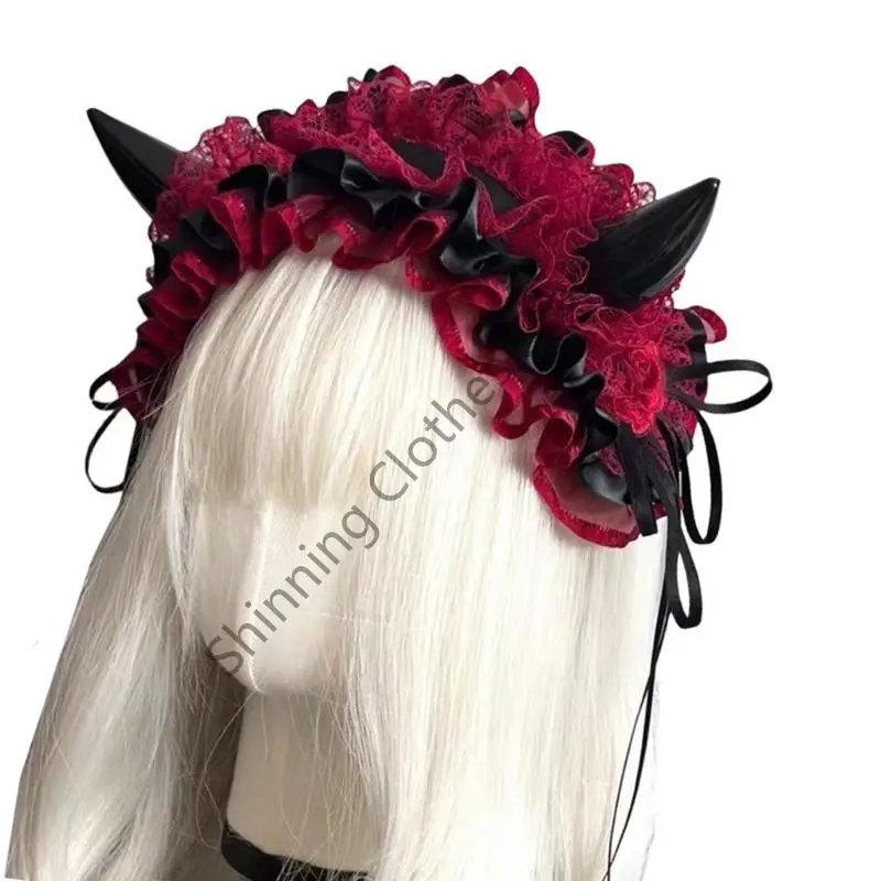 M68A Devil Costume Headpiece Washable Fabric Tight Halloween Costuming Addition