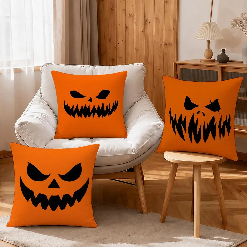Art Jack-o'-lantern Cushion Cover Linen Anti-Mite Antibacterial Cushion Cover Invisible Zipper Sofa Decor