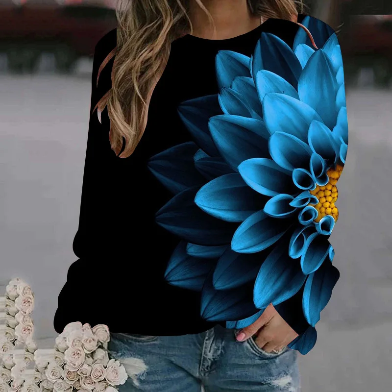 Rose Flower Sweatshirts Floral 3D Print Hoodies Women Long Sleeve Y2k Hoodie Streetwear Oversized Pullovers Top Female Clothing