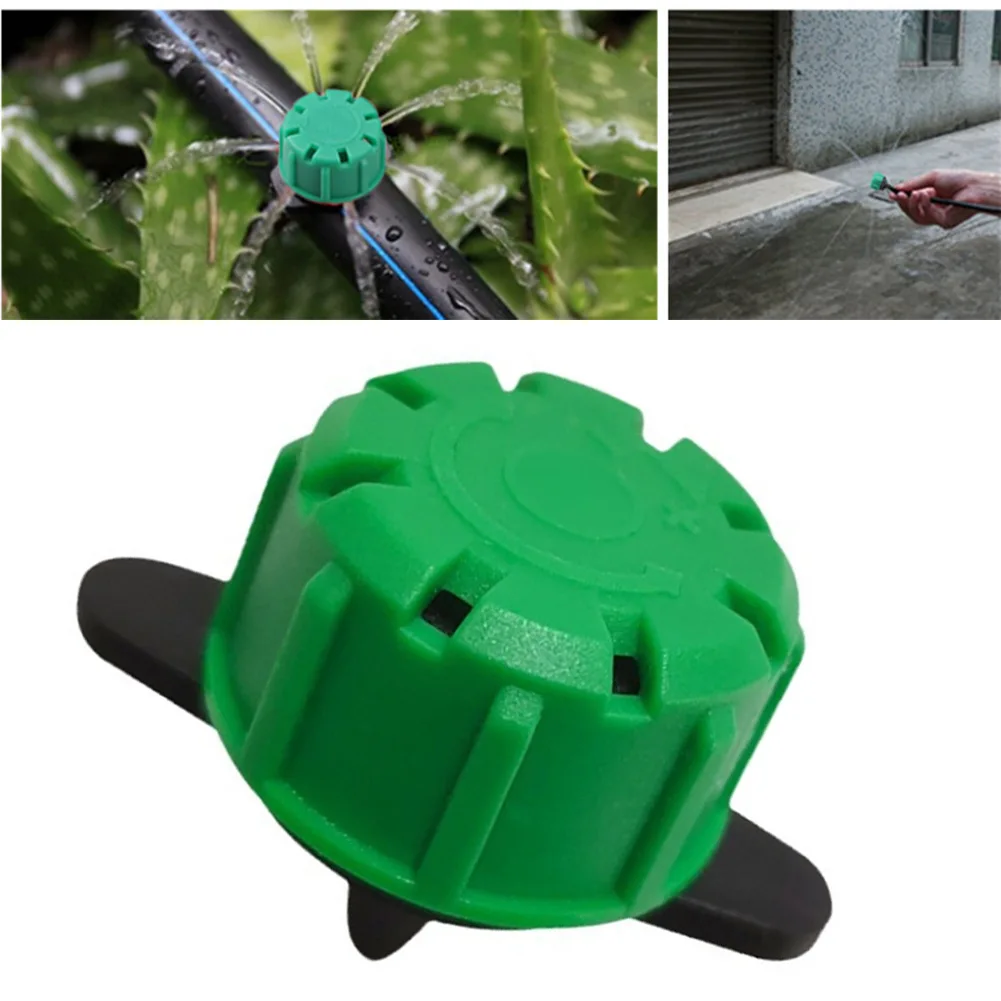 100pcs Garden Drip Irrigation Heads 8 Outlets Adjustable Water Flow 0-135L/H Green Plastic Emitters For Outdoor Plants