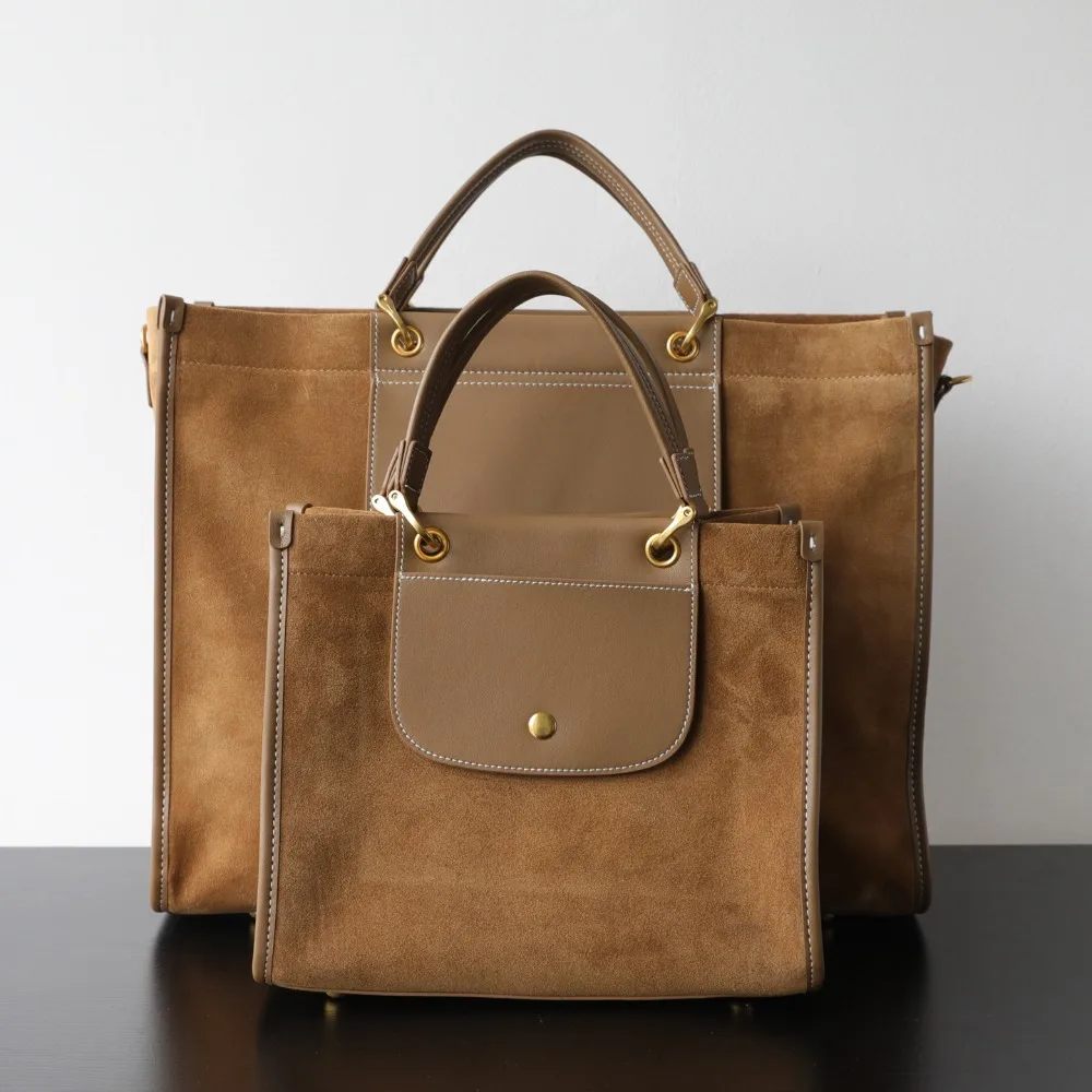

Niche Light Luxury Large-capacity Retro Suede Matte Computer Briefcase Commuter Tote Bag Genuine Leather Women's Bag Versatile