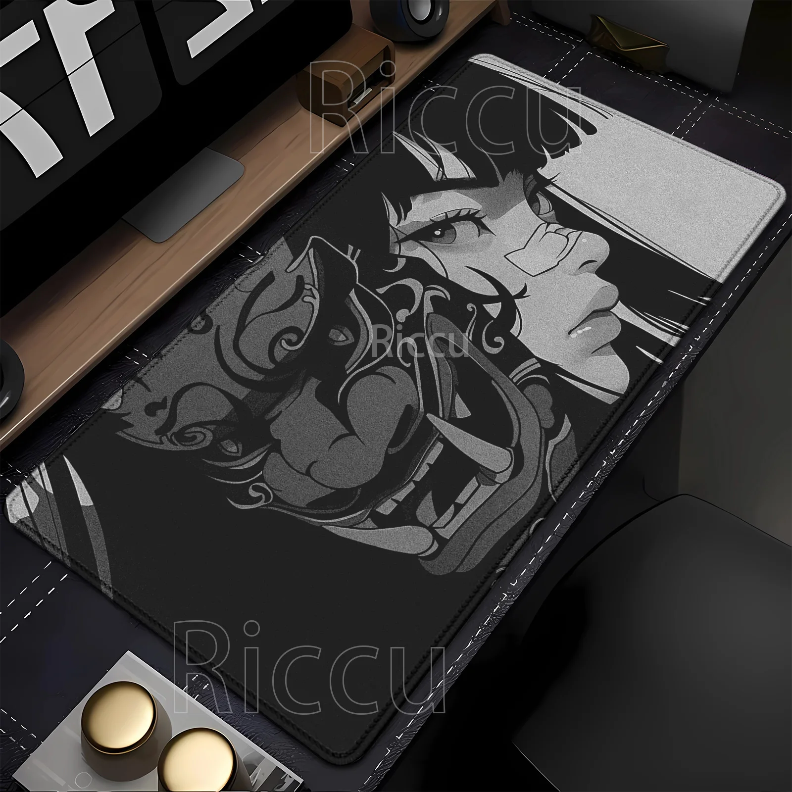 

Черно-белый коврик для мыши с изображением аниме-девушки, большой игровой коврик для компьютера и офиса, резиновый противоскользящий коврик для клавиатуры и мыши, настольный коврик с оверлоком