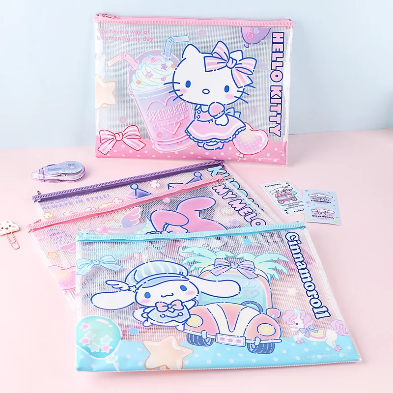 

4Pcs Hello Kitty Y2K Zipper Bag Sanrioed Anime Kawaii Kuromi My Melody Cinnamoroll Cartoon Cute Student Test Bag Gift for Kids