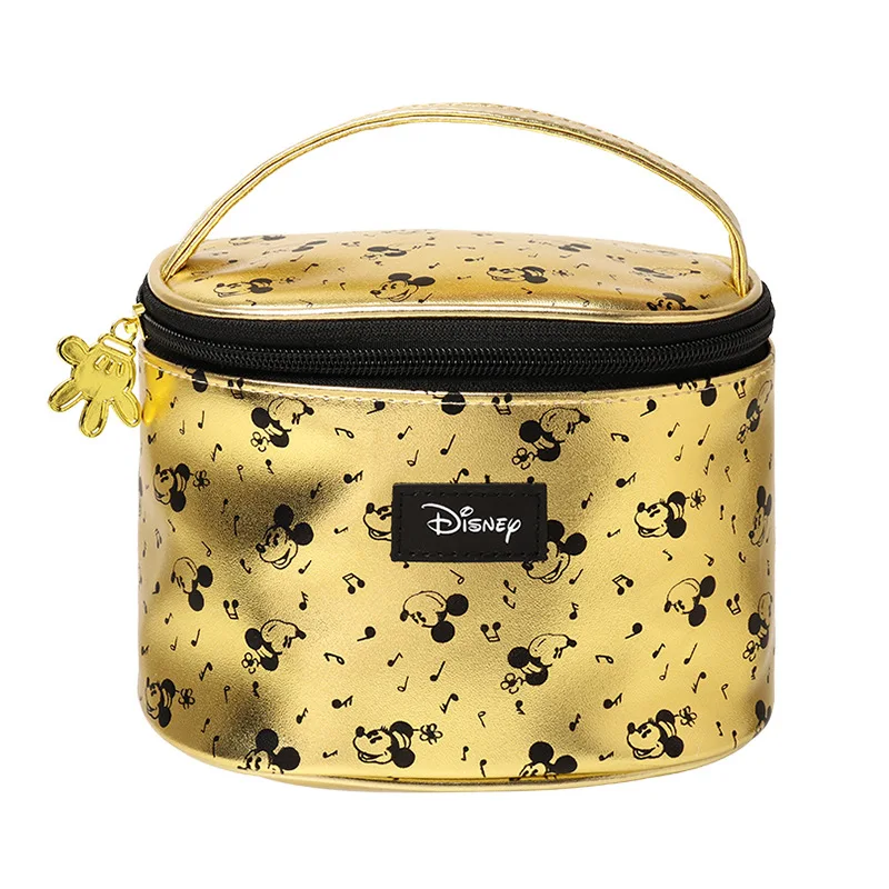 MINISO Disney Series Mickey Print Waterproof Handheld Round Bucket Makeup Bag Cartoon Cute Large Capacity Storage Wash Bag