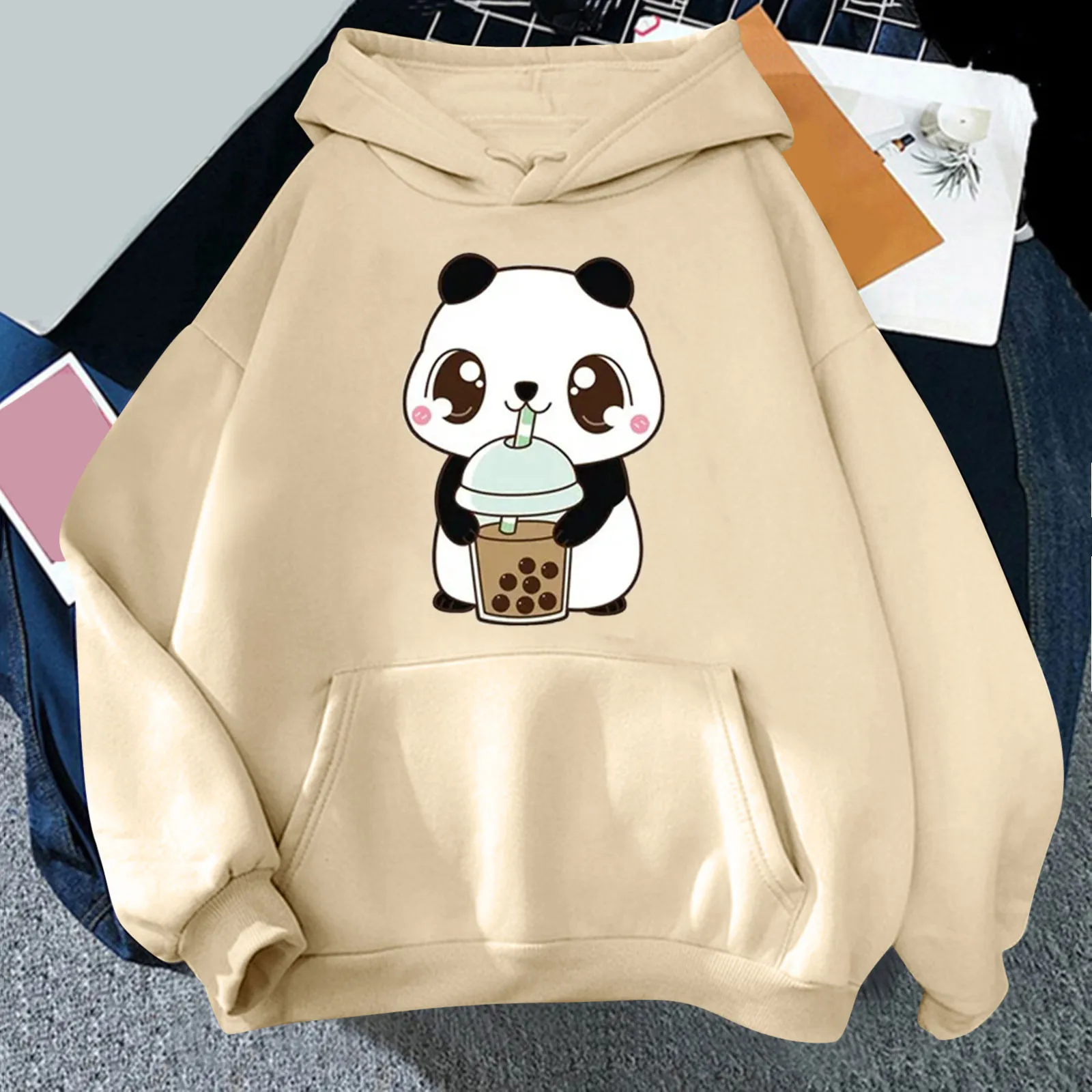 

Women's Cute Panda Printed Casual Fashion Solid Color Autumn And Winter Comfortable Loose Sweatshirts For Teen Girls Hoodies