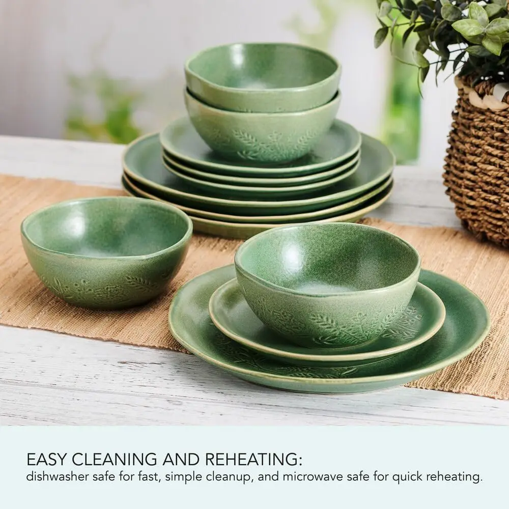 Green 12-Piece Dinnerware Set for 4, Carrie Collection