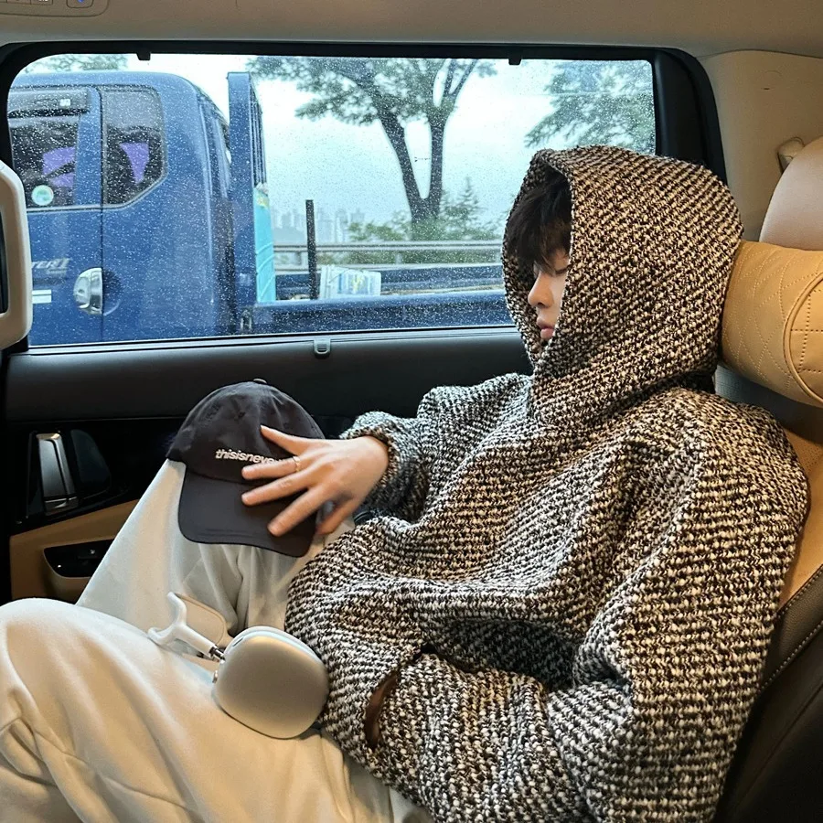 Fashion Brand Hooded Sweatshirt Men's Spring and Autumn Trendy Tweed Loose Pullover Versatile Long-sleeved Top