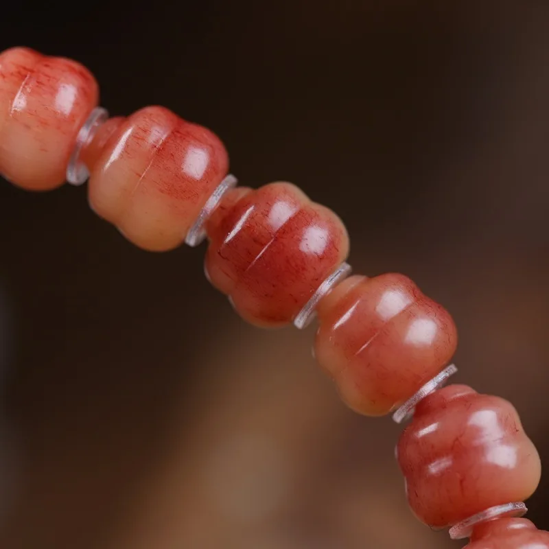 Natural -quality camel bone carved gourd bracelet, high-oil luster old material prayer beads