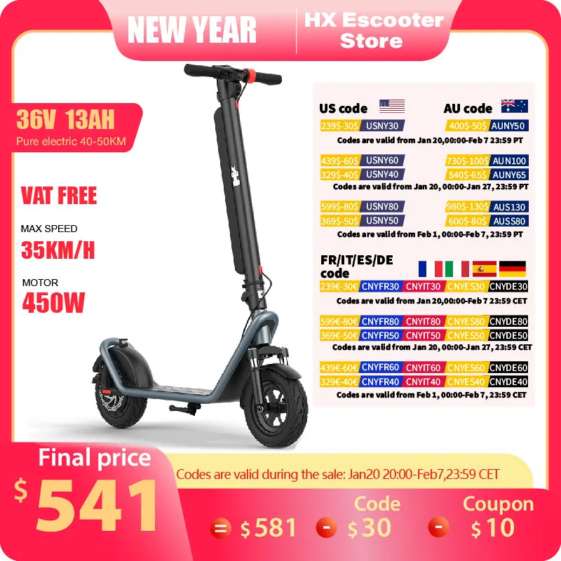 HX X11 Adult Electric Scooter Foldable 450W 13AH 36V 35km/h Electric Kick Scooter 10.0 inch Self-Balance E Scooter