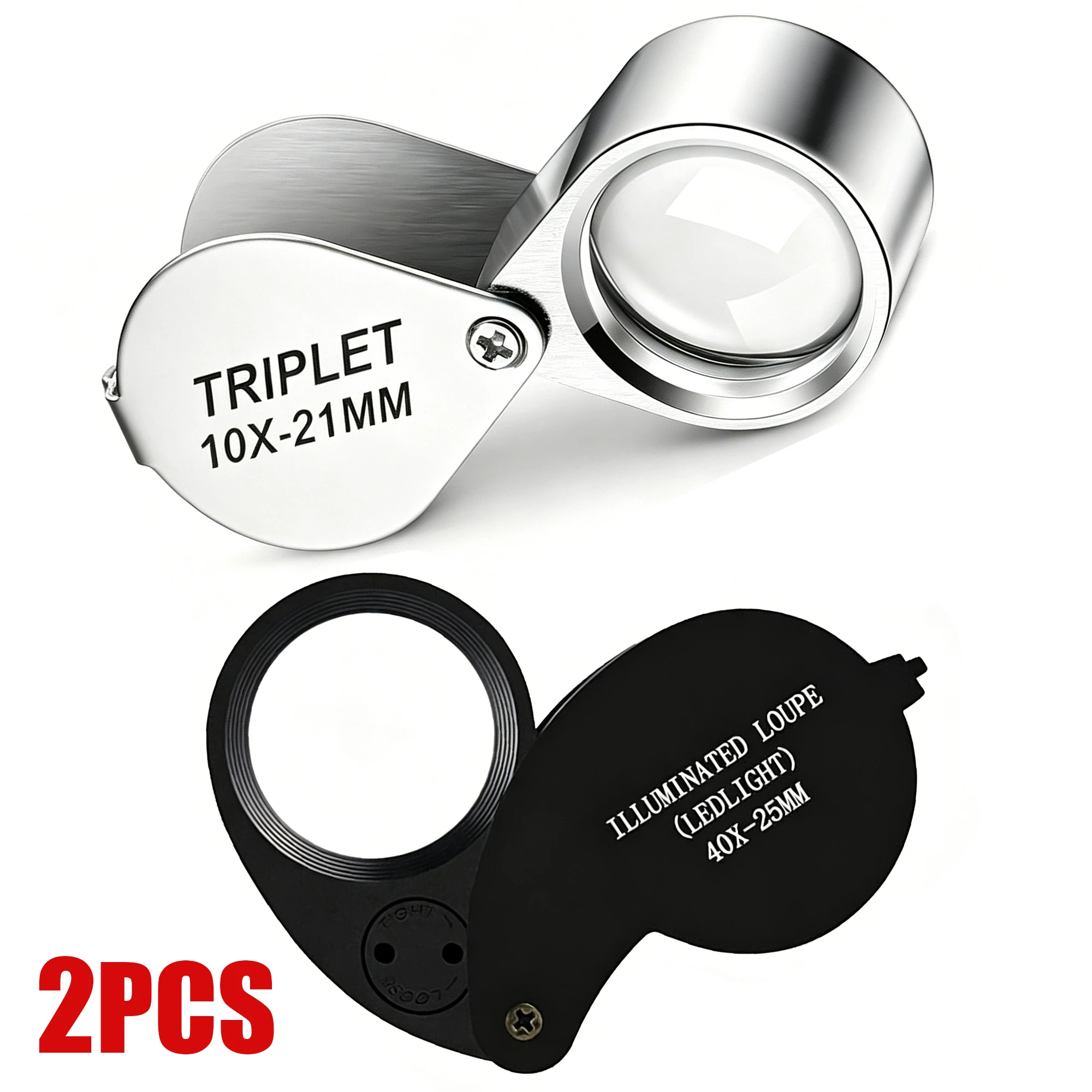 10x 40X Jewelers Loupe Magnifier Metal Magnifying Glasses Jewelry Loop Pocket Folding Magnifying Glass LED Jewelers Eye Lupa