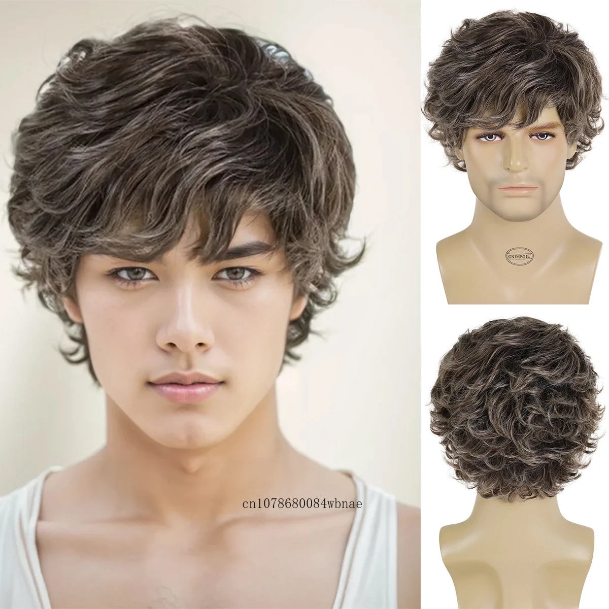 

Парик мужской из искусственных синтетических волос, короткий кудрявый волнистый, естественный, термостойкий, для повседневной вечеринки, для костюмов