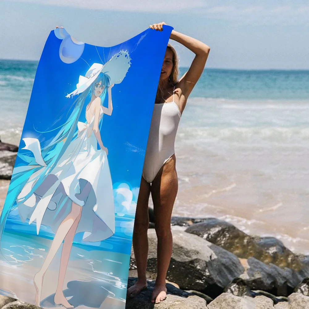 Anime H-Hatsunes M-MikU Bath Towel Microfiber Soft Water Absorbing Breathable For Girl Kids Decorative Cartoon Beach Towel