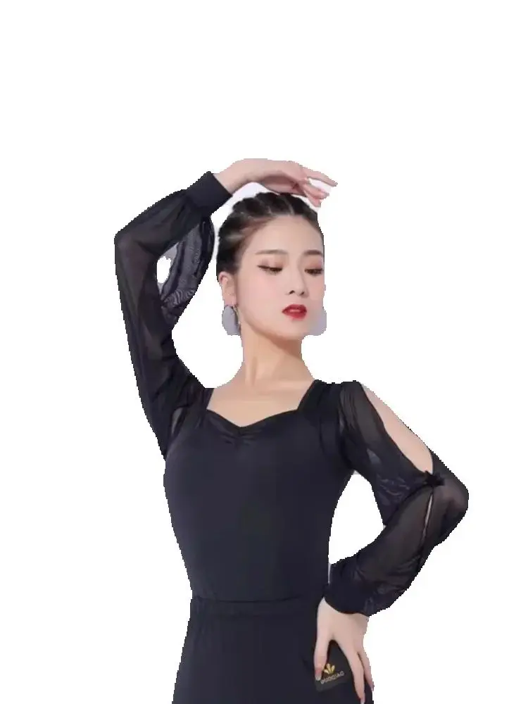 1pcs/lot woman fashion solid latin dancing top lady sexy sleeve ballroom waltz dancing blouse