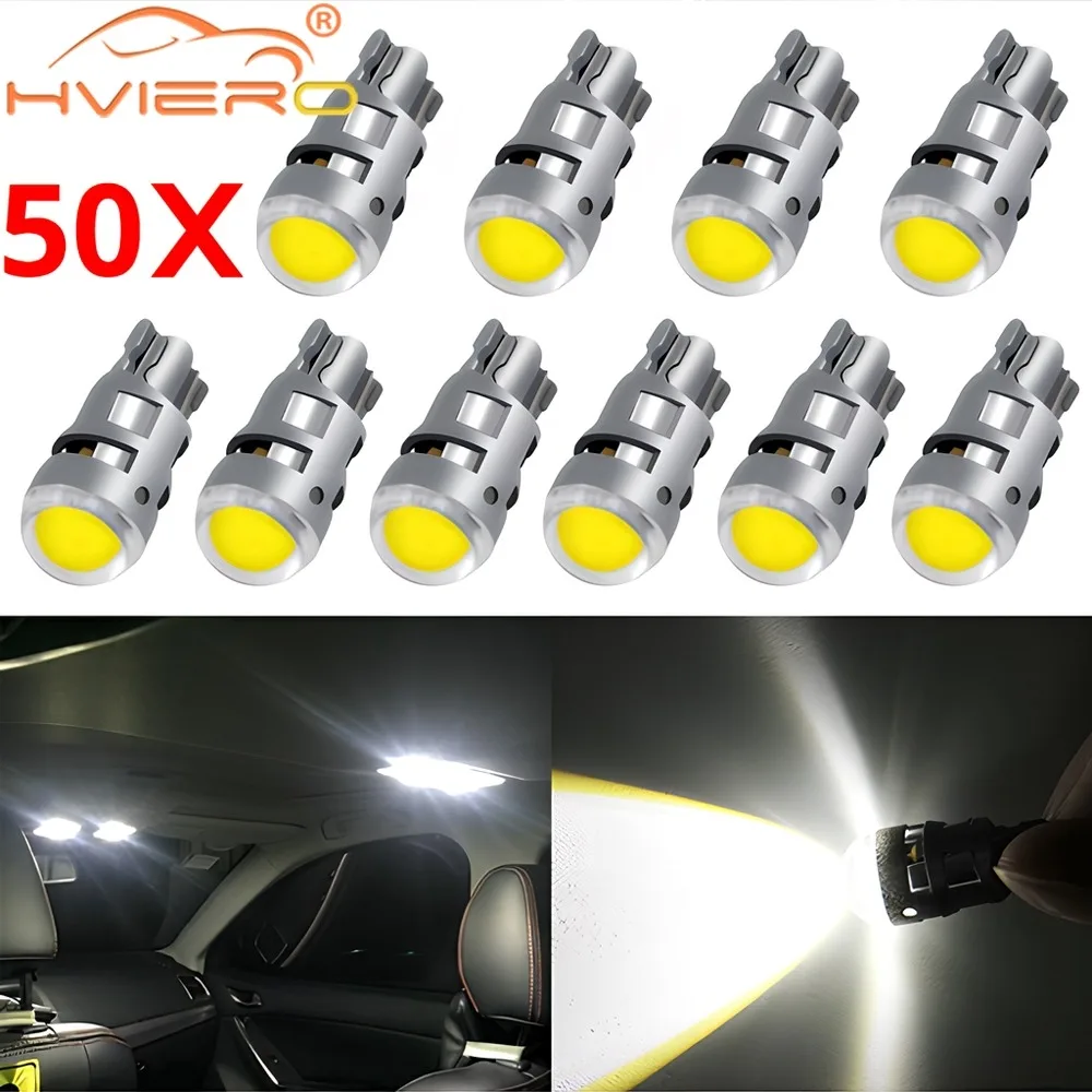 

50PCS T10 COB Led DC 12V Signal Lamp Car Bulb W5W 194 168 Reading Interior Lamps Clearance Backup Reverse Fog Light Ultra Bright