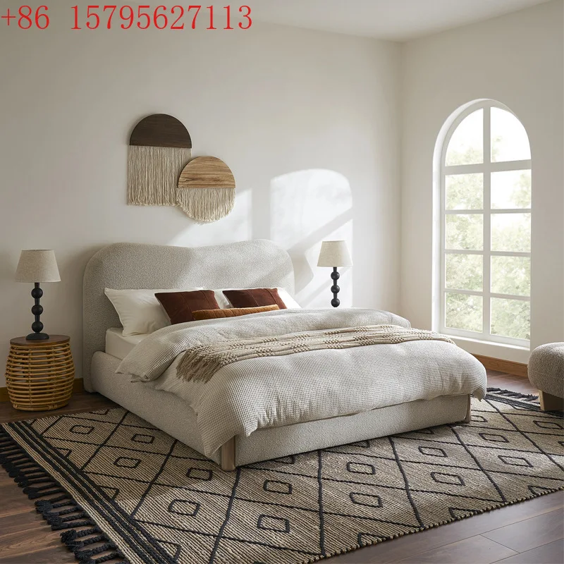 

Nordic lamb wool cream wind bedroom 1.8 meters fabric bed French master bedroom simple double bed