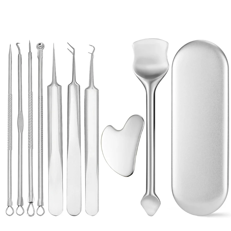 Stainless Steel Comedone Squeezer Set Blackhead Remover Tweezer for Face Clean Dropship