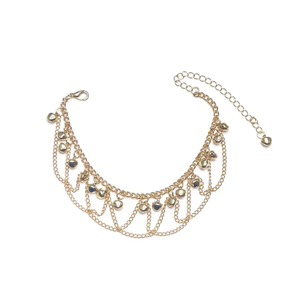 Lady High Heel Punk Style Personalized Chain Anklet Bohemian Wave Fringe Gold Plated Bell Anklet Adjustable Luxury