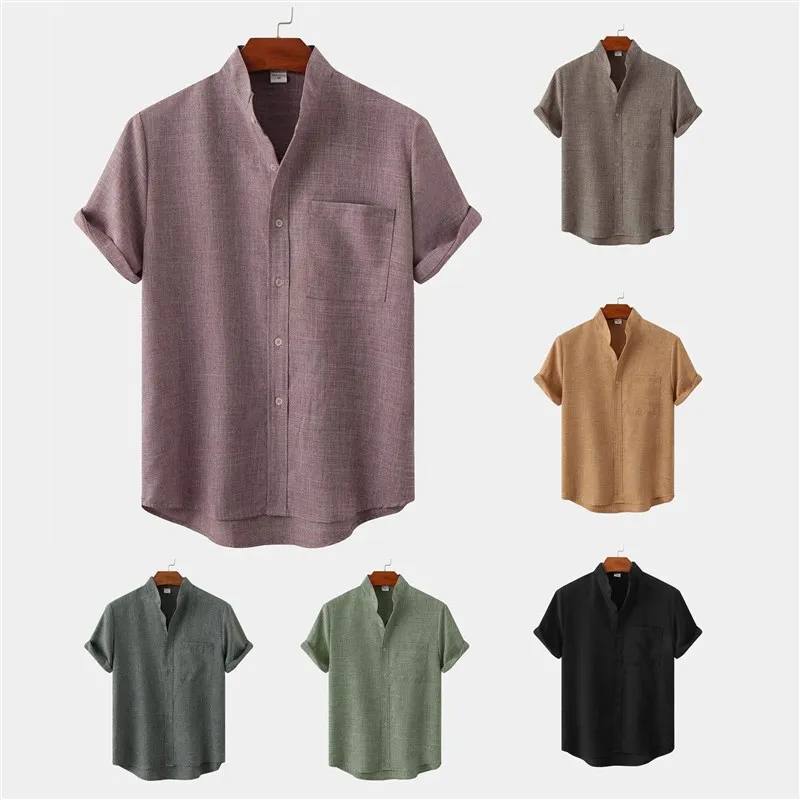

Men's Short Sleeve Cotton Linen Shirt Comfortable Breathable Casual Print Summer Fashion Inner Wear for Men And Women
