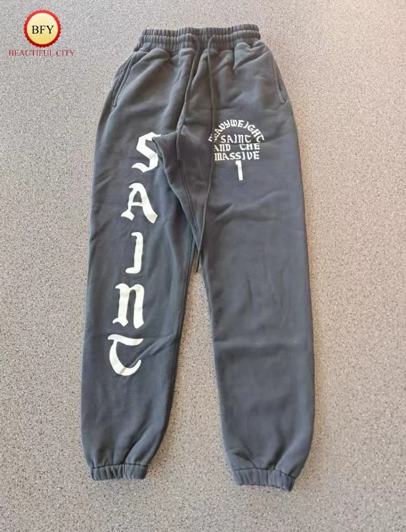 HIGH STREET Best quality Men's Women's SAINT CREW SWT IT'S Washed Printed Letters Vintage Sweatshorts