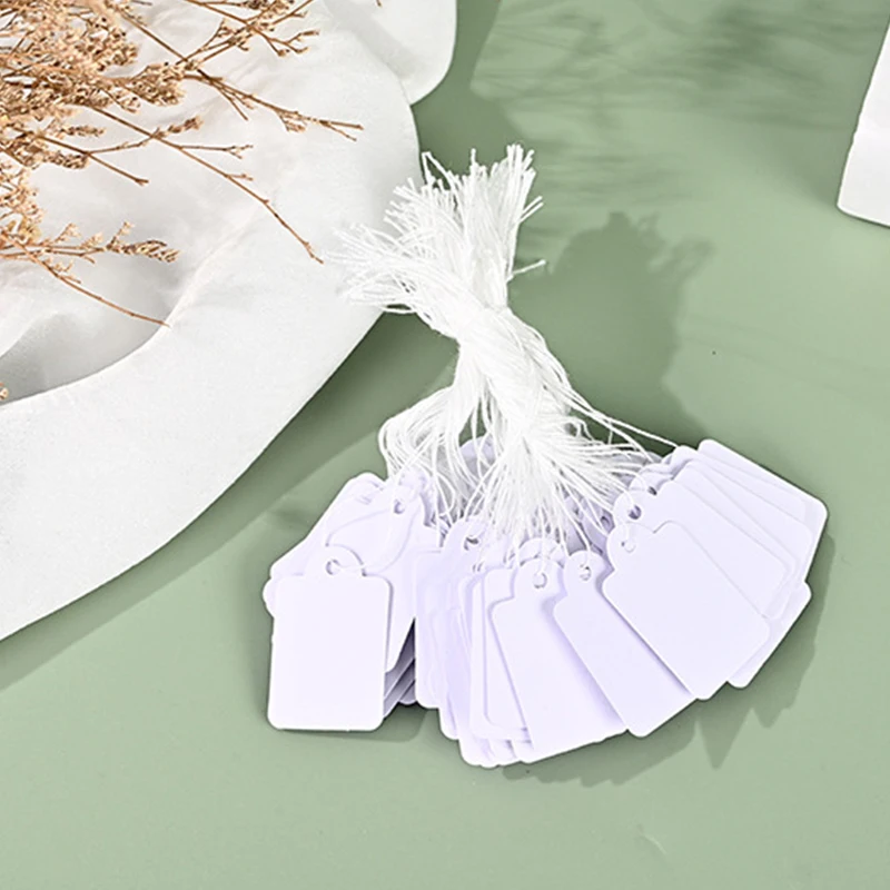 100pcs Square Blank Tags Card With String Universal Kraft Paper Hanging Jewelry Clothing Display Name Price Note Marking Label
