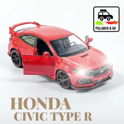 Scale 1:32 Honda Civic Pullback Car Toy with Lights Engine Sound, Metal Diecast Car Model Miniature Gift Kid Boy Toy