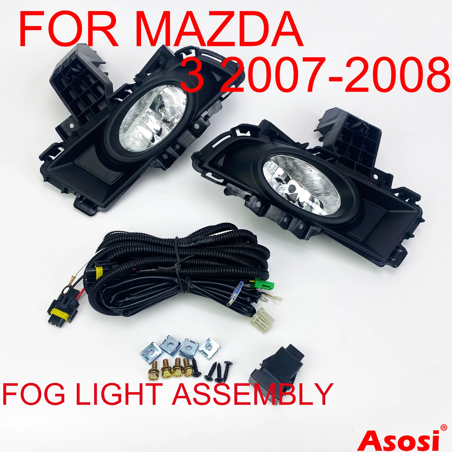 Bumper Fog Light Assembly Driving Lamp Kit For Mazda 3 2007 2008 Right + Left Side With Bulb Switch Wire Harness Screws