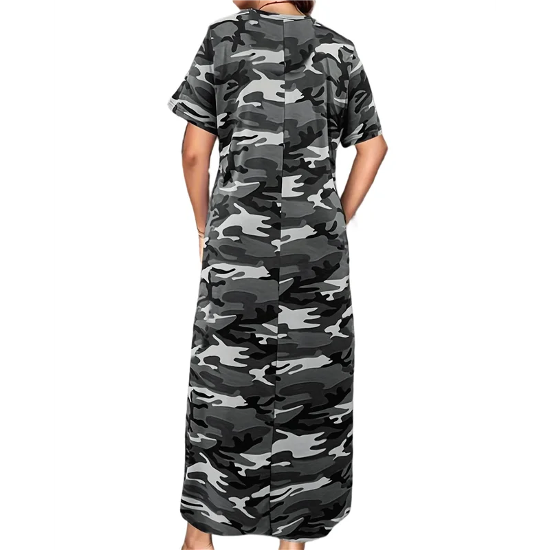 A83F- فستان تي شيرت صيفي كاجوال للنساء فضفاض بأكمام قصيرة مع جيب للنساء