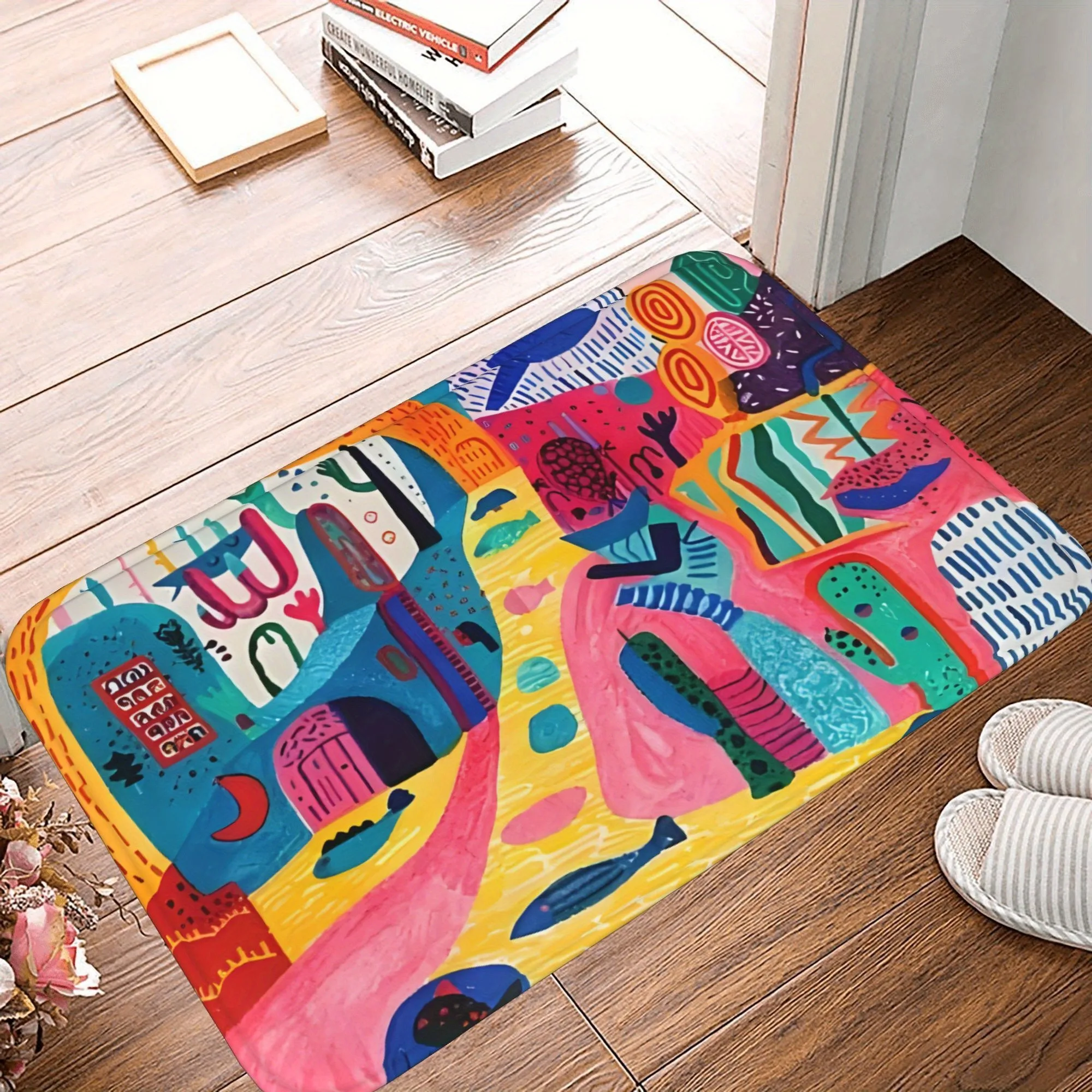 

1PC Abstract Expressionism Kitchen Rug Non-Slip Door Mat Pop design Bathroom Rug Bath Mat Carpet for Home Sink Laundry Decor