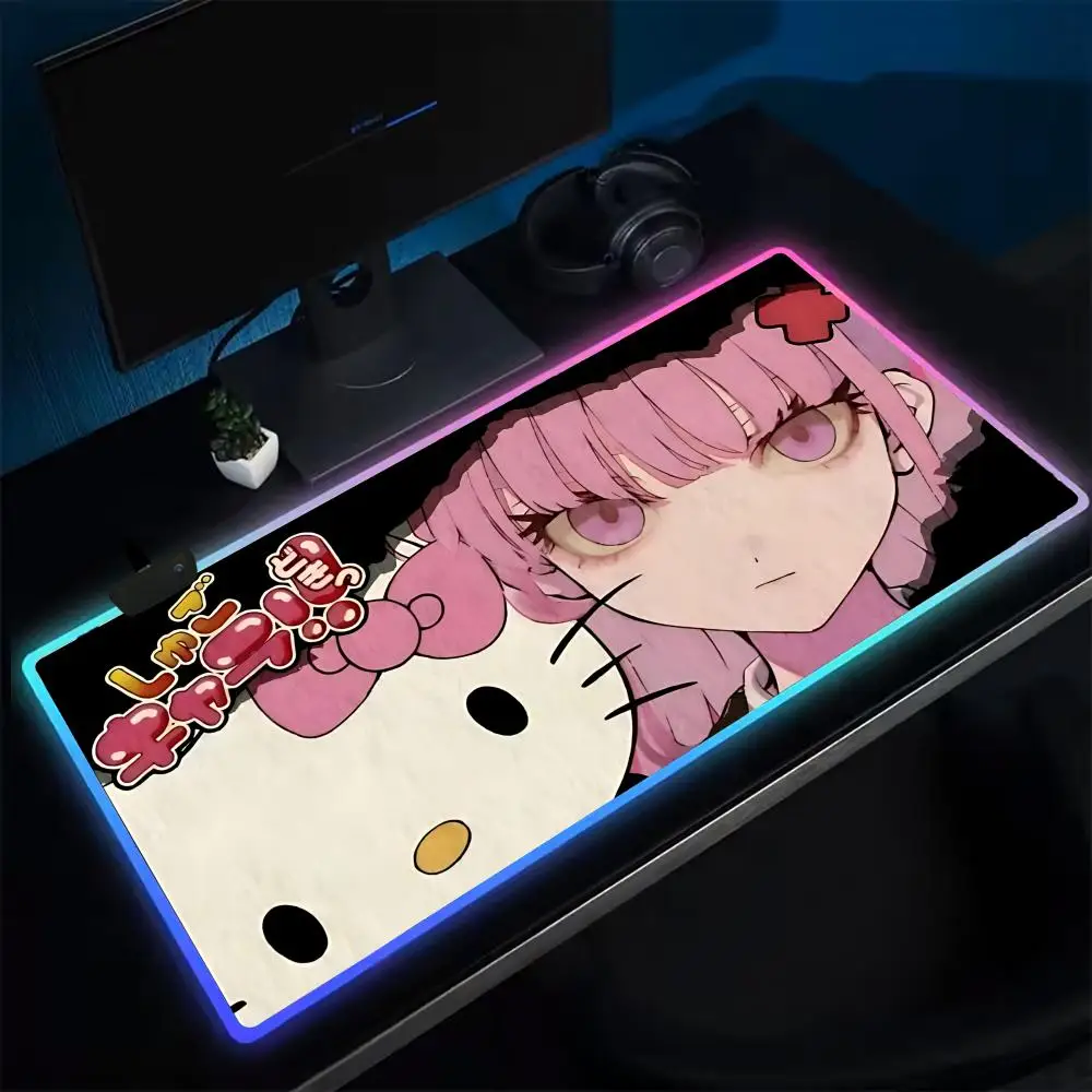 Scary T-Tomie kitty Mouse Pad Anime Gaming Mouse Pad LED Table Pads Backlit Rubber Desktop XXL Mousepad RGB Desk Mats