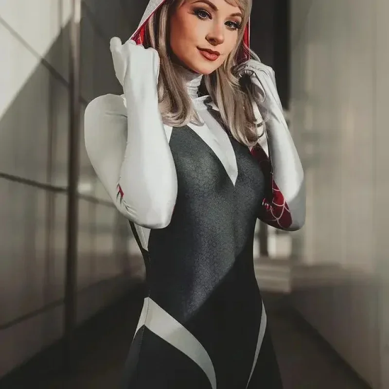

❣2026Halloween Adults Gwen Stacy Cosplay Costume Superhero Zentai Suit Female Full Body Jumpsuit❣#@