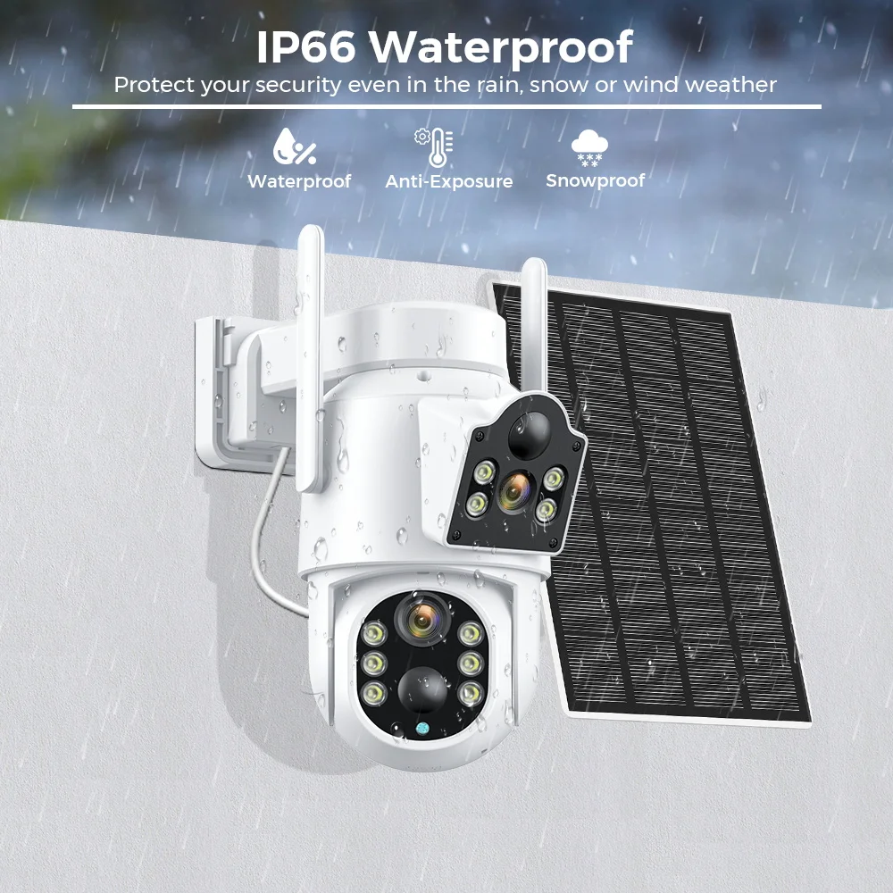 4MP Wireless Solar Camera Built in Battery Dual Lens Dual Screens PTZ Wifi Camera PIR Human Detection Security Protection ICSEE