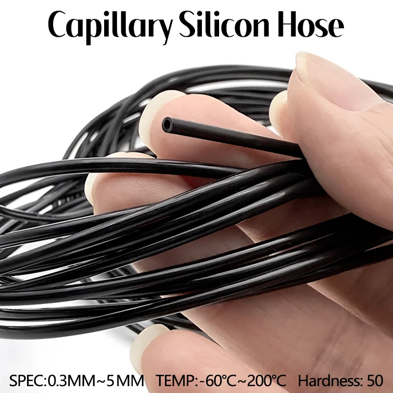 

Black Flexible Food Safe Silicone Tubing High Temp Resist Nontoxic Capillary Tube ID 0.5-5mm Lab Instrument Liquid Convey Pipe