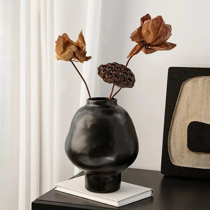 

Керамическая ваза неправильной формы, искусственные цветы, декоративные цветы, горшки, украшение стола, цветочные вазы, эстетический декор комнаты