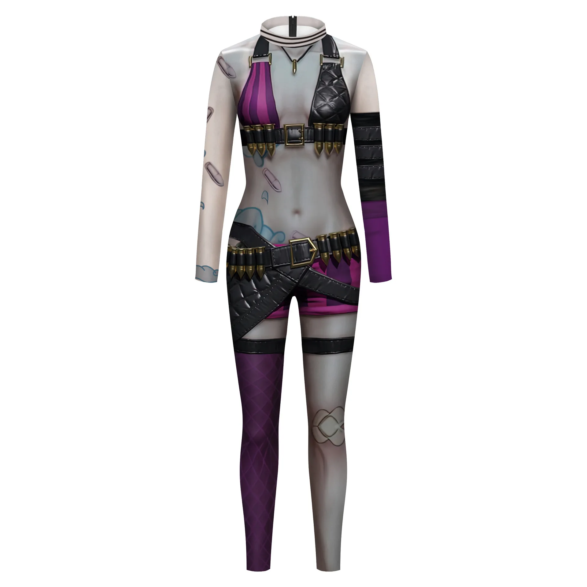 Anime Game LOL Arcane Cosplay Costume Crit Loli Jinx Jumpsuit Zentai Jinx Cosplay Catsuit Sexy Women Carnival Costume
