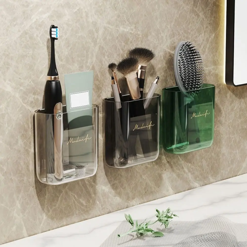 No Punching Wall Mounted Storage Box Bathroom Toothbrush Toothpaste Stand Rack Cosmetics Organizer Case