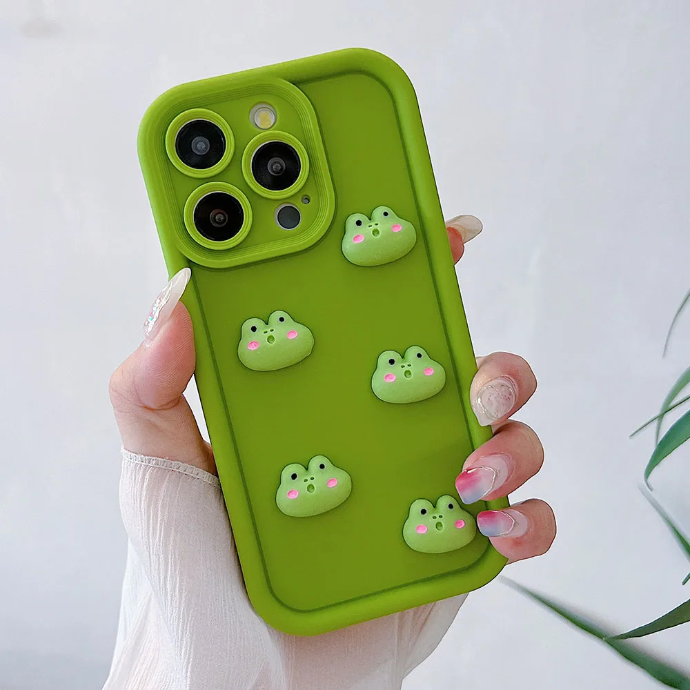 3D Cute Frog Chick Lens Protection Matte Silicone Phone Case For iphone 15 11 12 13 14 Pro Max 7 8 Plus X Xs 12 Mini Soft Cover