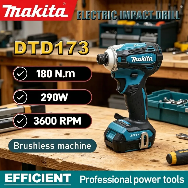 

Бесщеточный ударный шуруповерт Makita DTD173 с высоким крутящим моментом, мощный аккумуляторный электроинструмент, перезаряжаемый.