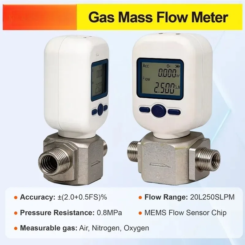 MF5700 0-250 SLPM Thermal Mass Flow Meter with Display, RS485 for Air/Oxygen/Nitrogen