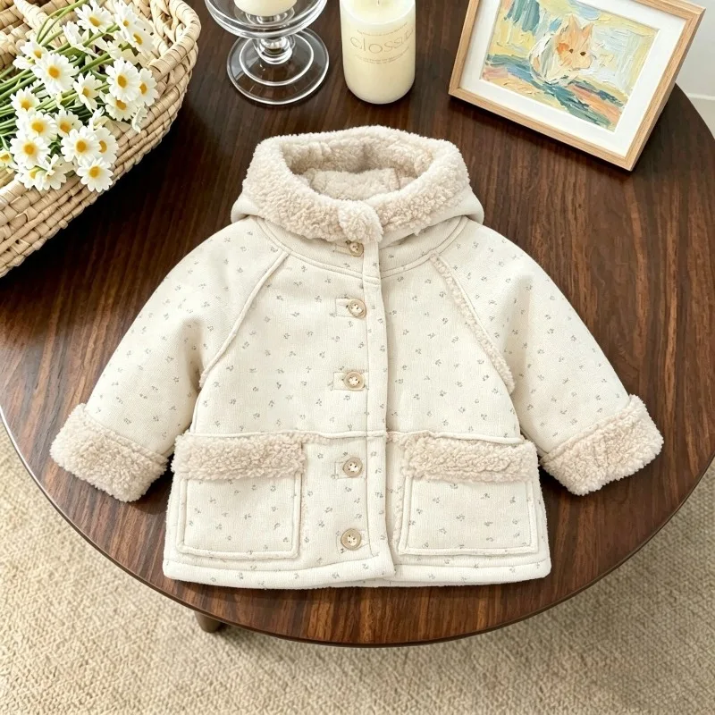 Girls' Winter Clothes Children's Fleece Thickened Fur Integrated Warm Padded Jacket Girls' Baby Medium and Long Coat Jacket
