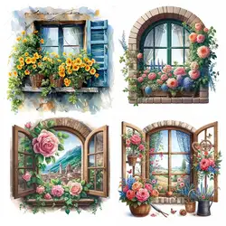 Watercolor Flower Window Art  Wall Stickers Living Room Sofa Background Decoration Wallpaper For Home Decor Room Decals M1024
