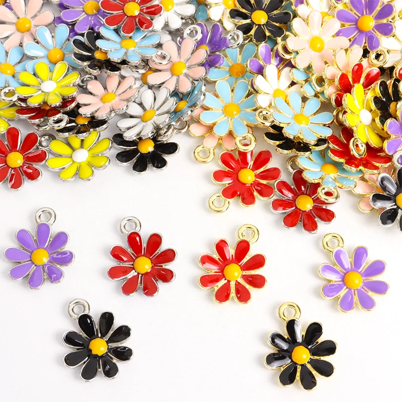 10pcs Colorful Floral Daisy Enamel Charms Mini Cute Plant Flower Alloy Pendant Jewelry Making DIY Necklace Earring Accessories